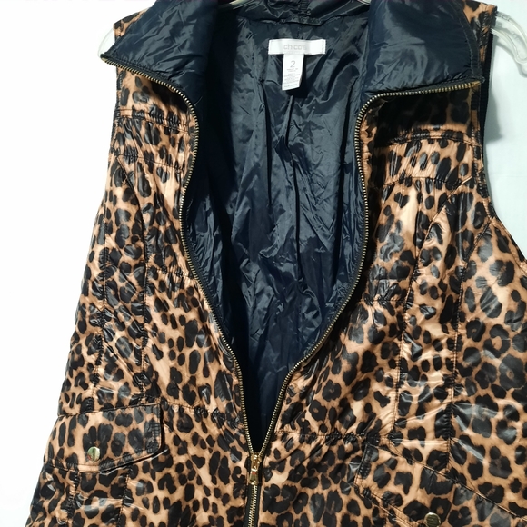 Chicos Vest Womens Brown Leopard Print Puffer Full Zip Snap Pockets Sz 2 - Picture 4 of 7